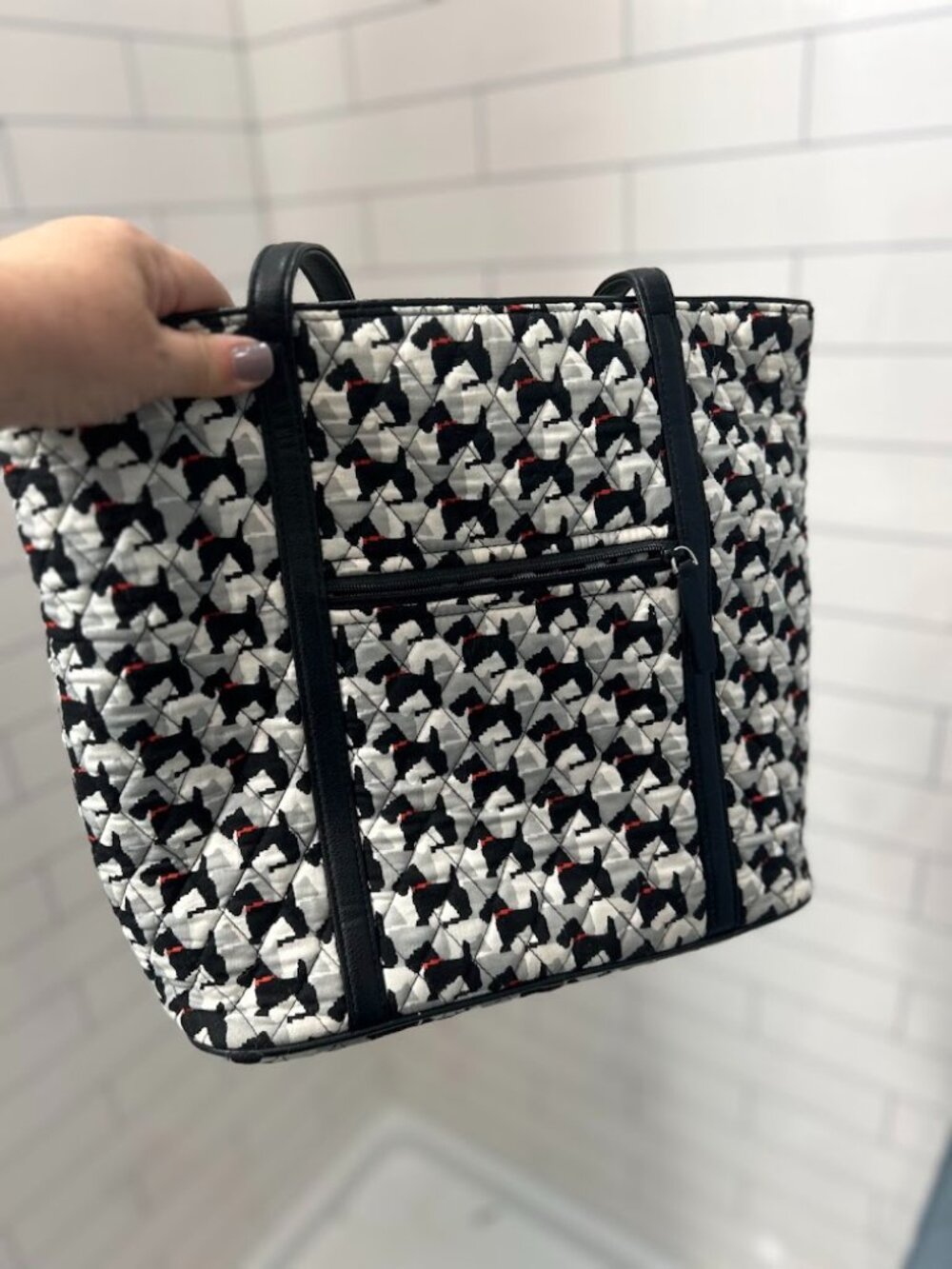 Vera Bradley Scottie Dog Purse Tote Black White Houndstooth Quilted Retired